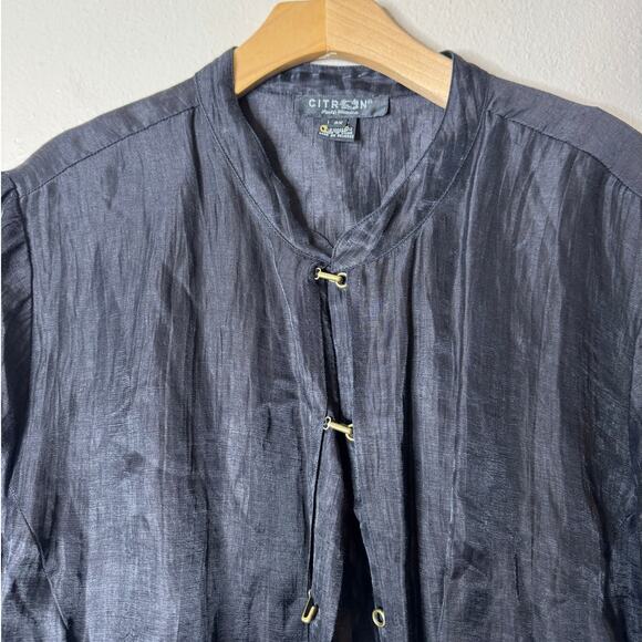 Citron Plus 2X Black Linen-Blend Toggle-Front 3/4 Sleeve Shirt or Light Jacket - Picture 5 of 11